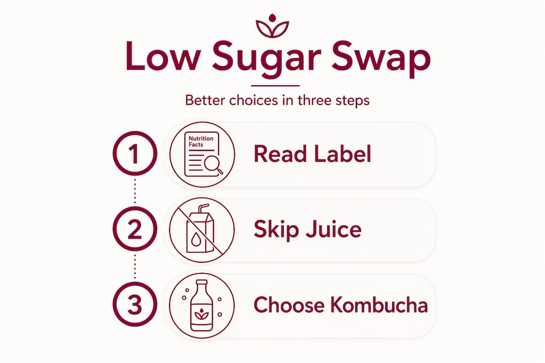 Infographic shows three steps for choosing low sugar drinks