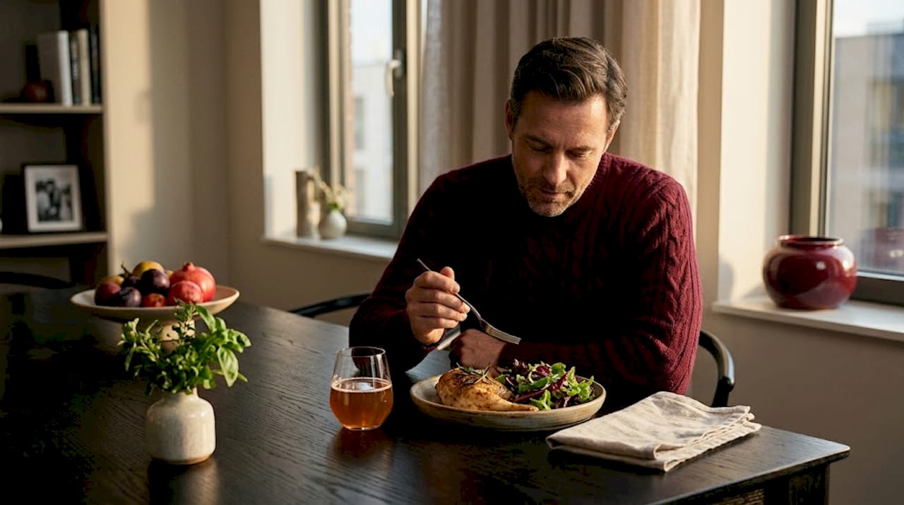 Kombucha paired with meal on dining table