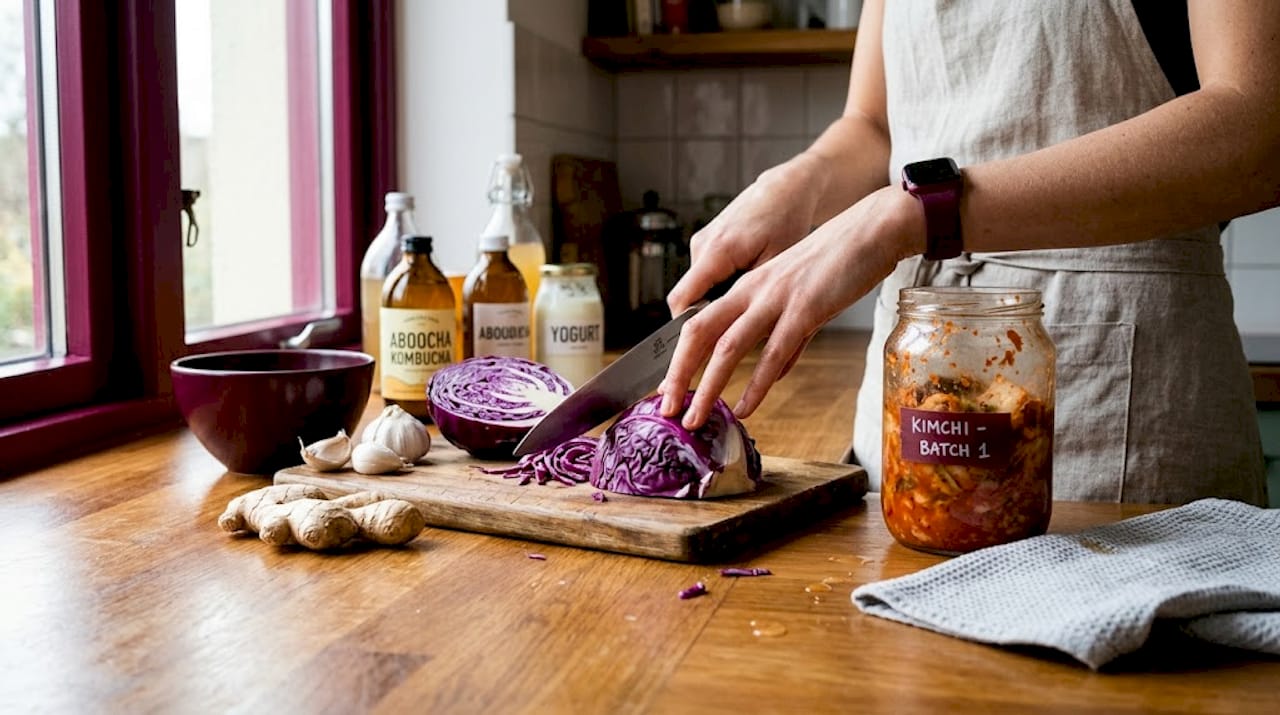 Hands preparing ingredients for fermentation