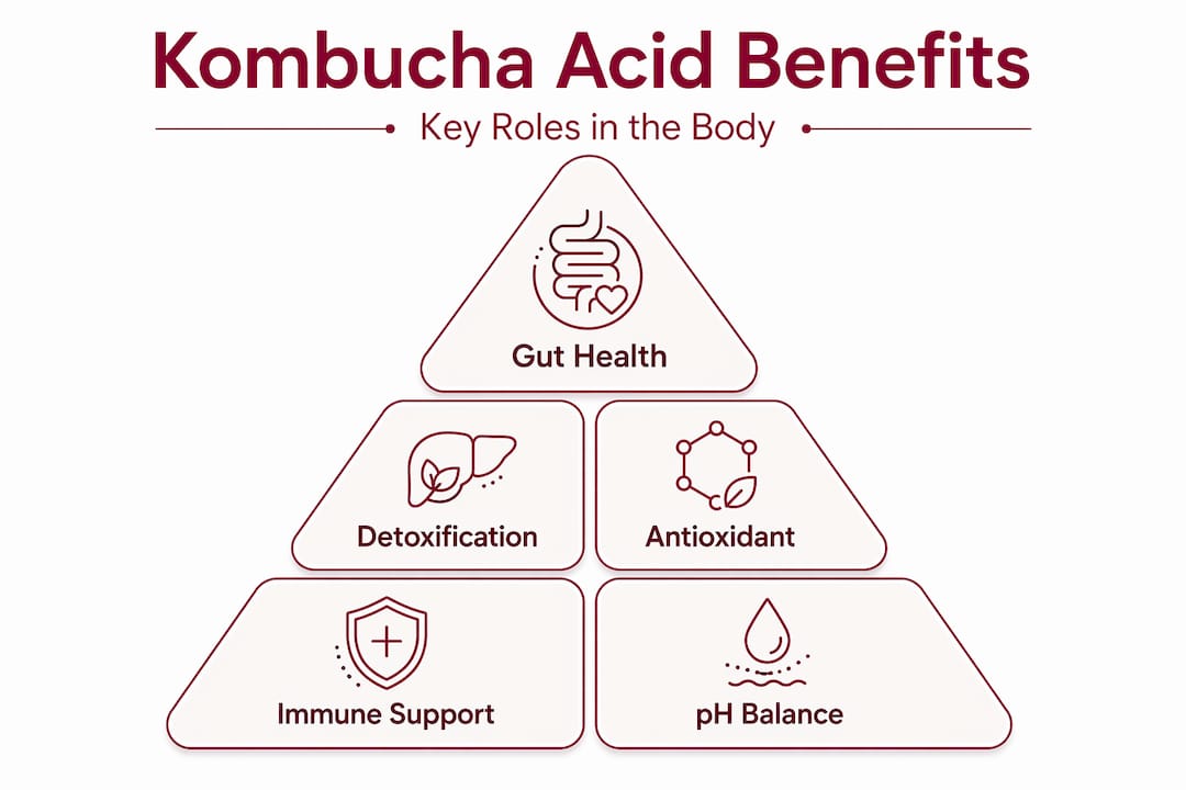 Hierarchy infographic of kombucha acid benefits