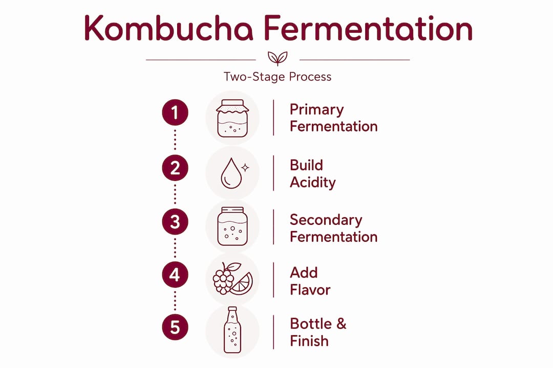Infographic outlining kombucha fermentation process steps