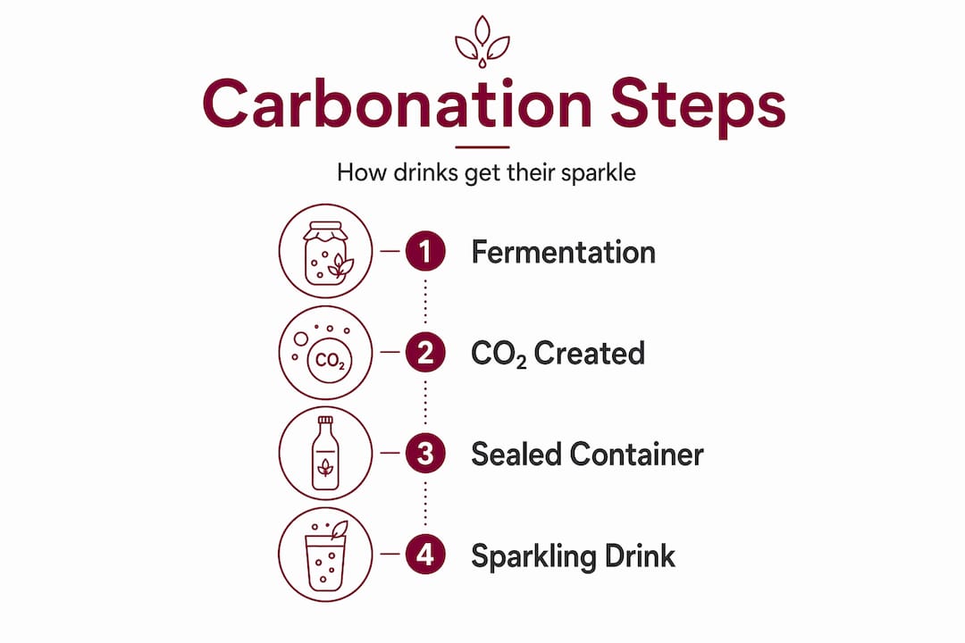 Infographic showing carbonation steps for sparkling drinks