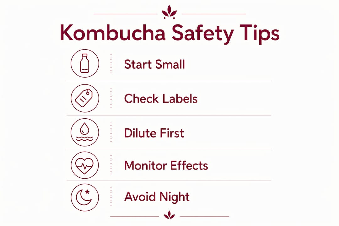 Infographic with kombucha safety serving tips
