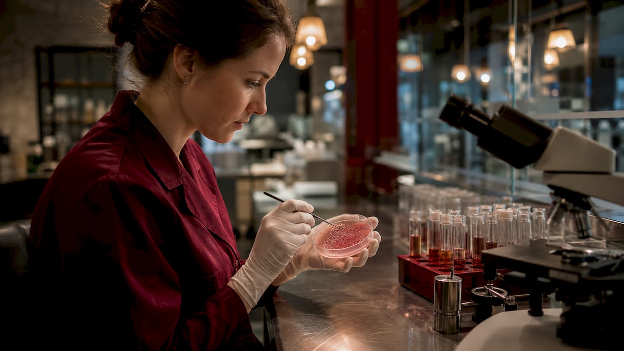 Scientist handling probiotic cultures in lab