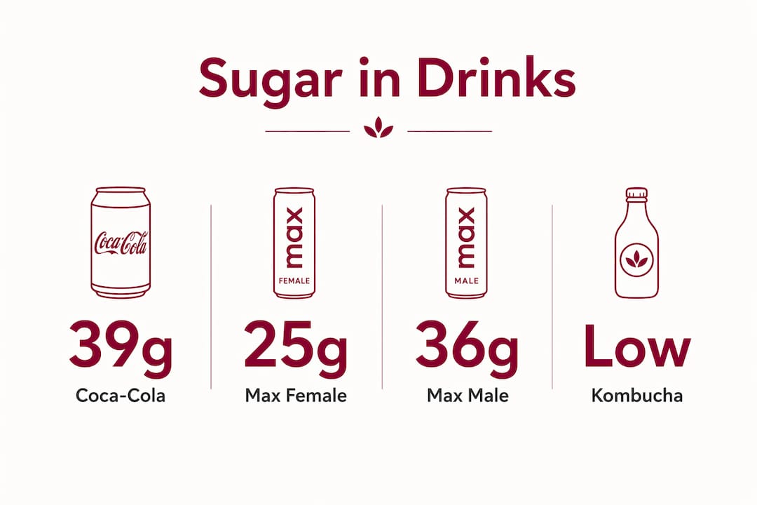 Infographic showing sugar amounts in popular drinks compared to daily limits