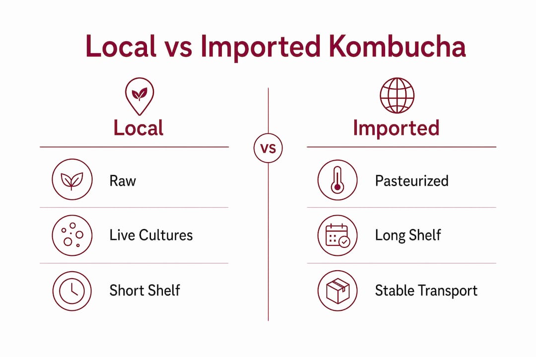 Infographic comparing local and imported kombucha