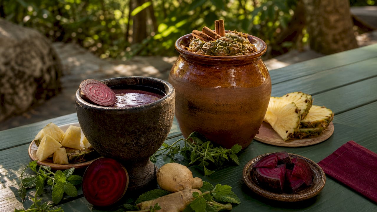 Overhead view of traditional fermented drinks