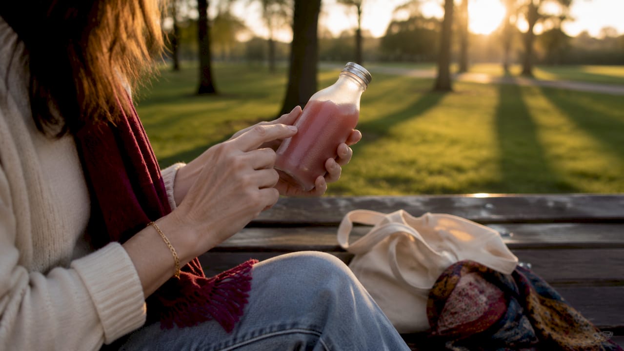 Hands reading probiotic label closely