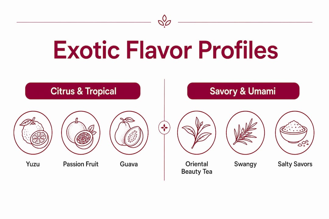 Infographic comparing citrus and savory exotic beverage flavors