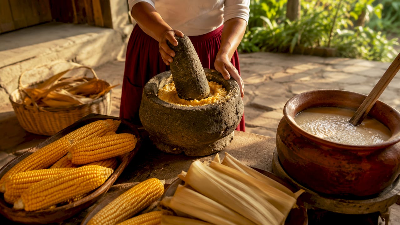 Hands preparing traditional chicha drink