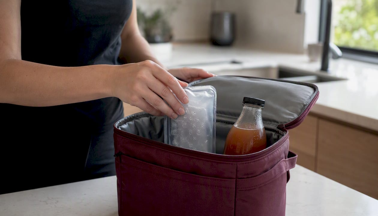 Packing kombucha in insulated tote with gel pack