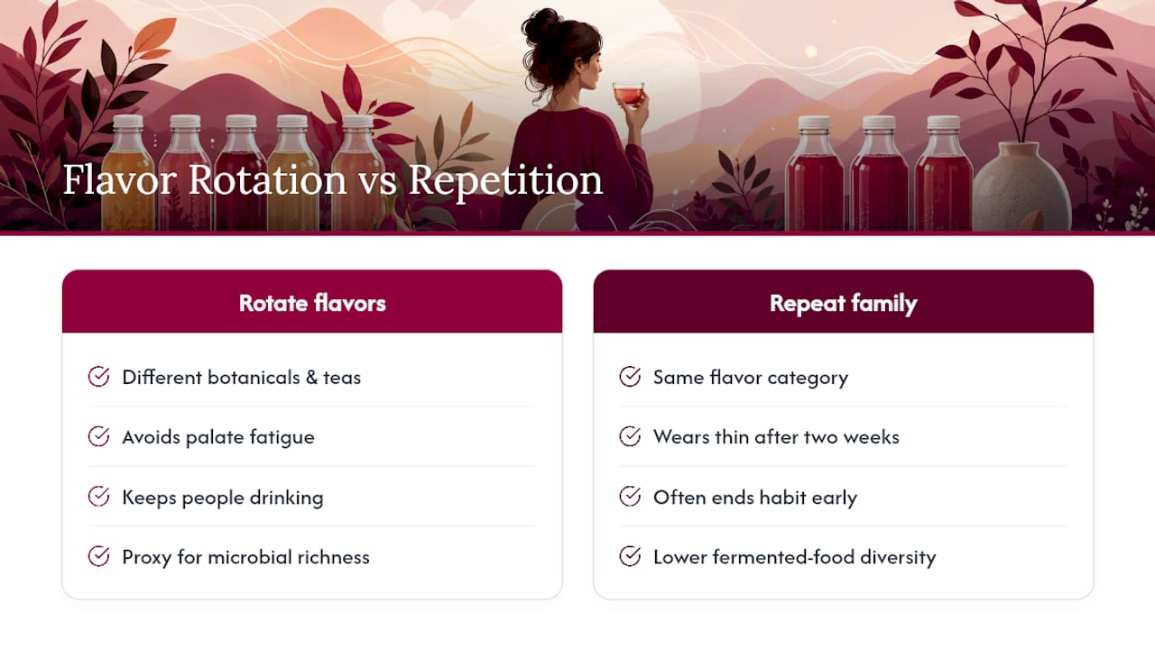 Diagram of kombucha flavor rotation strategy