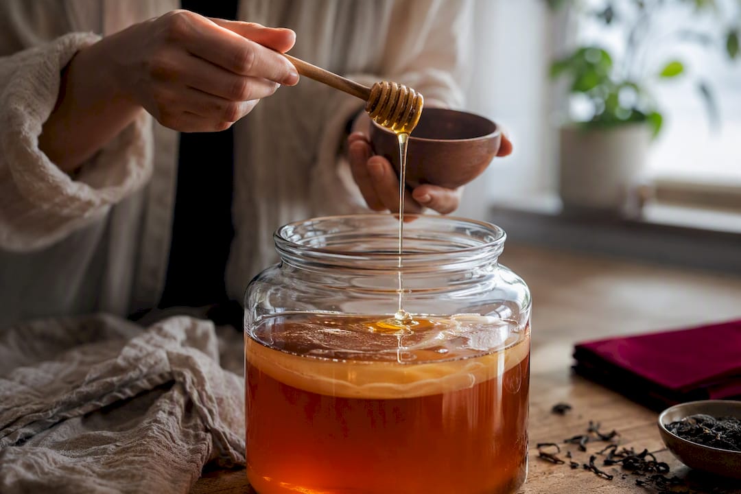 Honey being added to fermentation jar