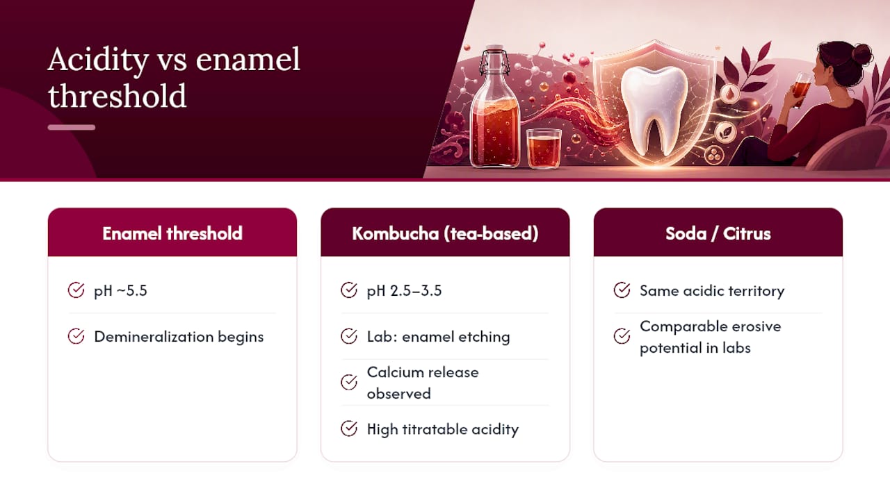 Kombucha acidity compared with enamel threshold