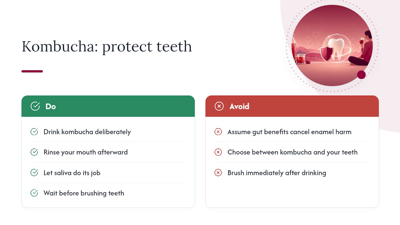 An Editorial Take on Kombucha's Gut Benefits Versus Dental Risk — overview diagram