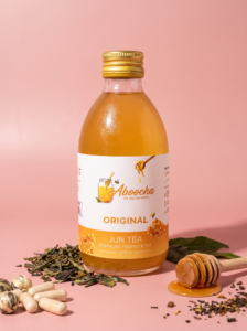Aboocha Jun Original bottle, made with green tea and raw honey, for a look at jun tea benefits