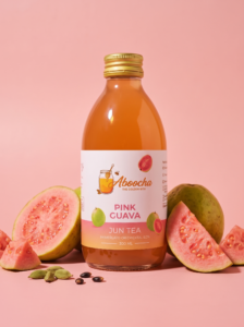Aboocha Pink Guava Jun bottle, a fruit flavour for anyone weighing up jun tea benefits