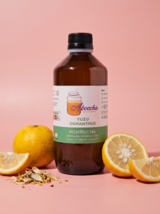 Kombucha mocktail recipes for parties: Aboocha Yuzu Osmanthus kombucha bottle for the citrus spritz