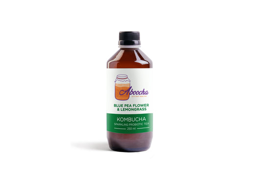 Aboocha Blue Pea and Lemongrass kombucha bottle
