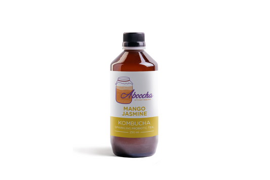 Aboocha Mango Jasmine kombucha bottle