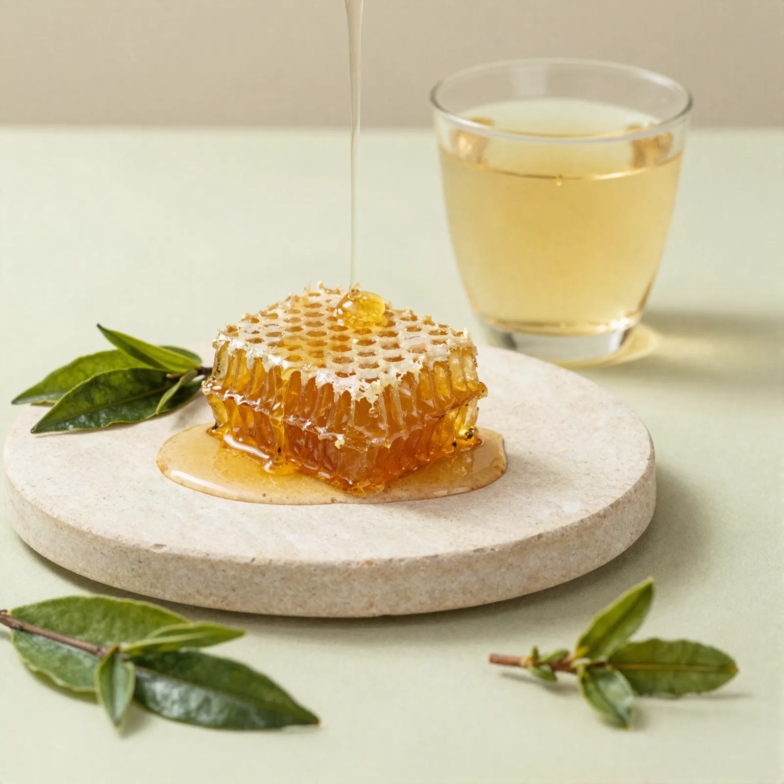 Jun tea brewing with honeycomb and green tea