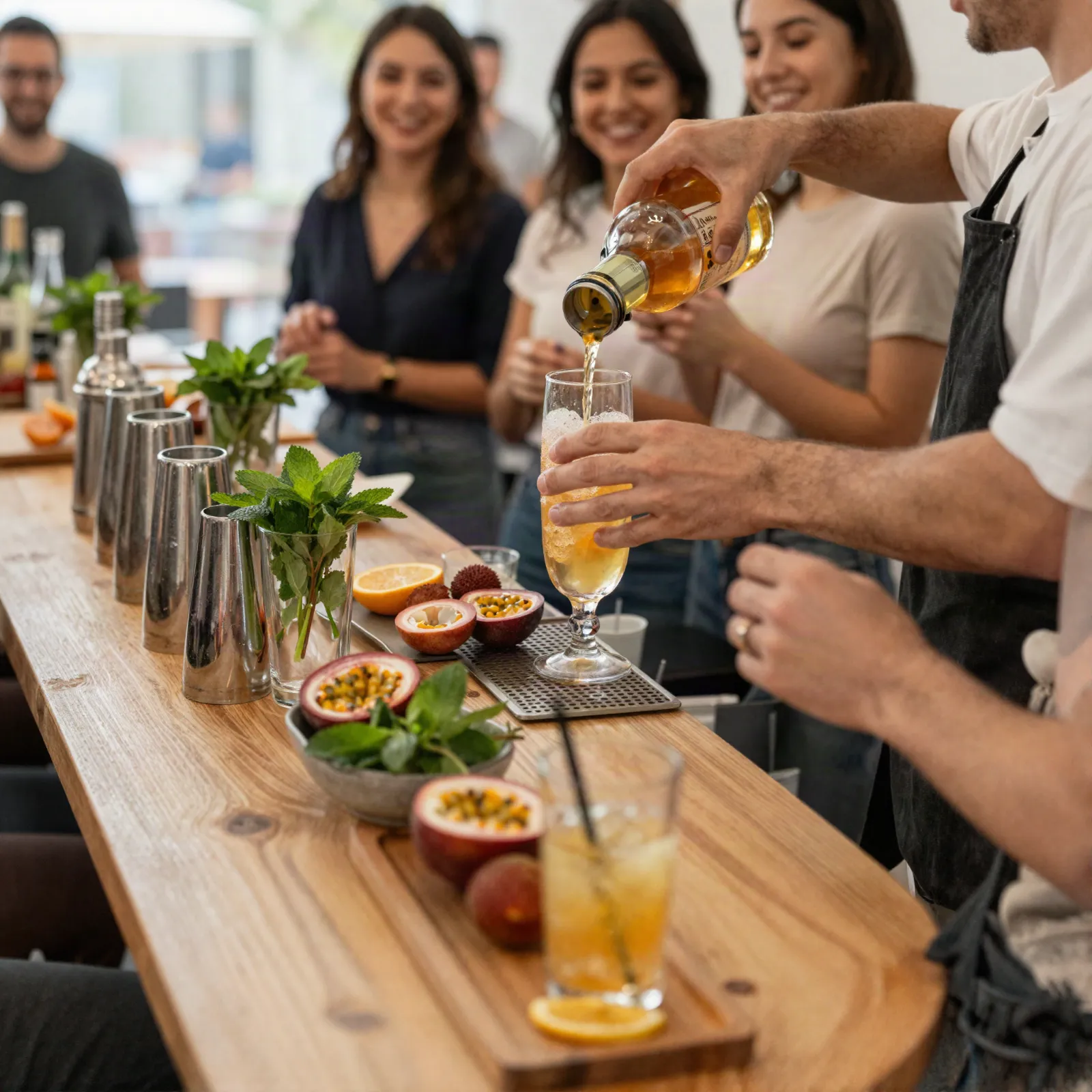 A kombucha cocktail bar at an Aboocha workshop